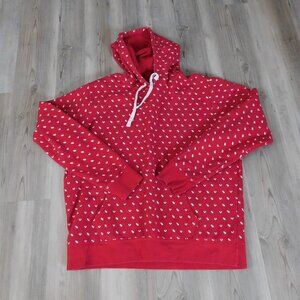 True Religion Mens Red Pullover Hoodie Sweatshirt 3XL All Over Logo Print